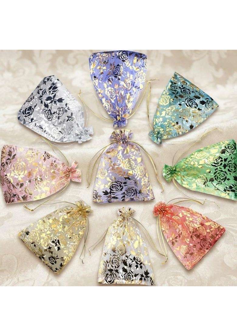 Imperial Packing 100 Pieces Mixed Color Organza Pouches Potli Bags 4x6 Inches with Drawstring Small Potli Bags - Indya
