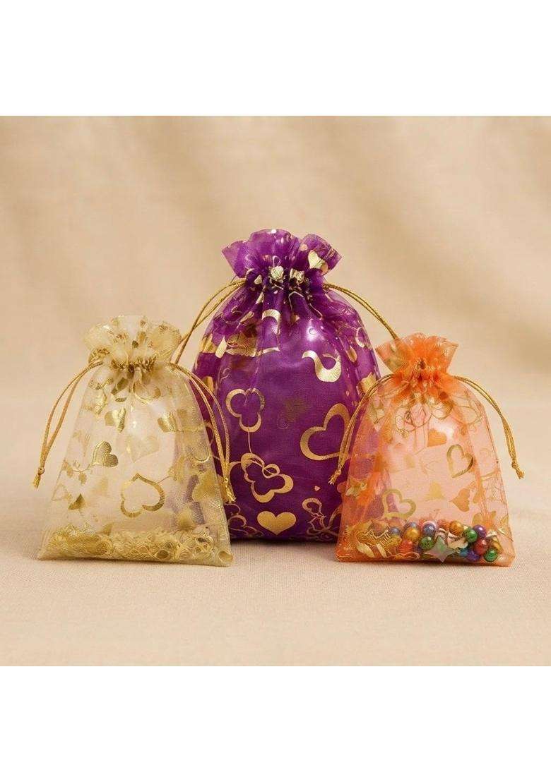 Imperial Packing 100 Pieces Mixed Color Organza Pouches Potli Bags 4x6 Inches with Drawstring Small Potli Bags - Indya