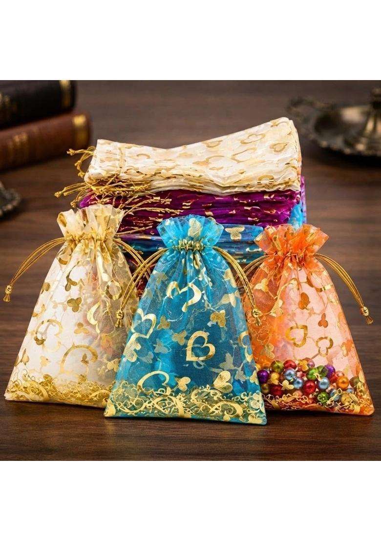 Imperial Packing 100 Pieces Mixed Color Organza Pouches Potli Bags 4x6 Inches with Drawstring Small Potli Bags - Indya