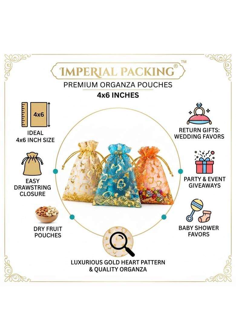 Imperial Packing 100 Pieces Mixed Color Organza Pouches Potli Bags 4x6 Inches with Drawstring Small Potli Bags - Indya