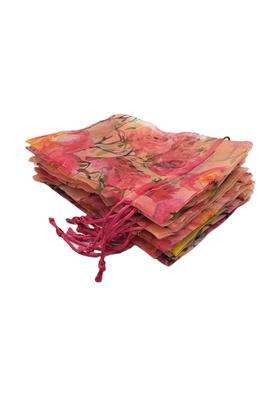 Fabjute Floral Organza Potli Bags Reusable Sheer Drawstring Gift Pouches for Wedding Favors Jewelry Set of 10