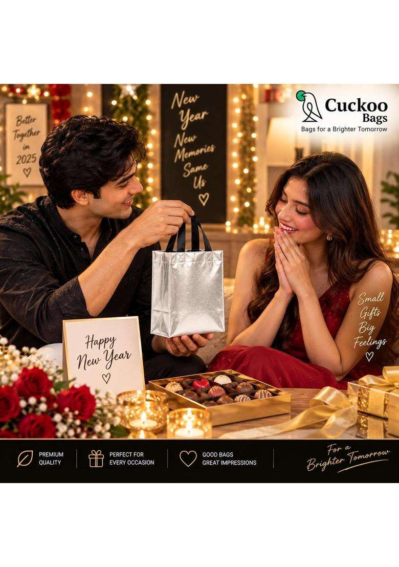 Cuckoo Wine Bags Premium Laminated Reusable Luxury Gift Bags for Wedding Shagun Marriage Engagement Pack of 25 - Indya