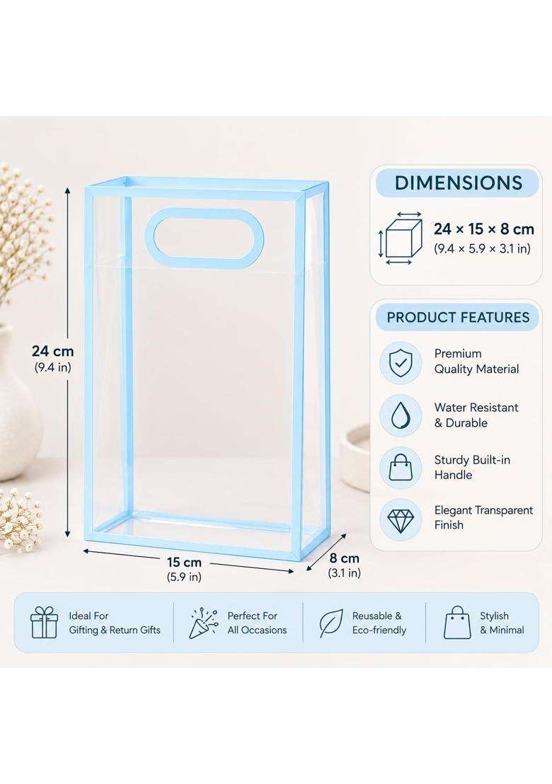 Sphinx PVC Translucent Gift Bags with Handle Frosted Waterproof Carry Bags for Gift Packing Set of 10 - Indya