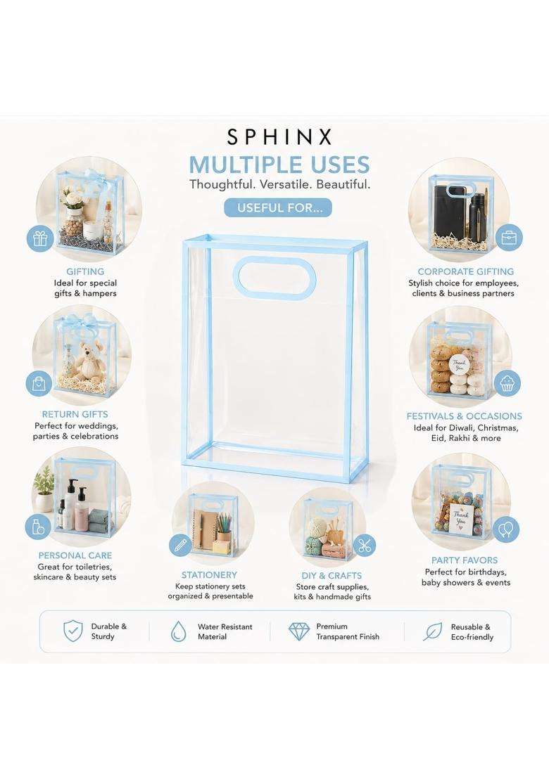 Sphinx PVC Translucent Gift Bags with Handle Frosted Waterproof Carry Bags for Gift Packing Set of 10 - Indya