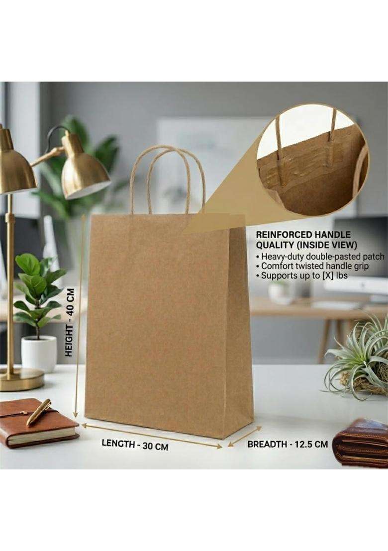 Nskraft Brown Paper Carry Bags with Sturdy Handles Eco Friendly Small 30x12 Point 5x40cm for Wedding Pack of 50 - Indya
