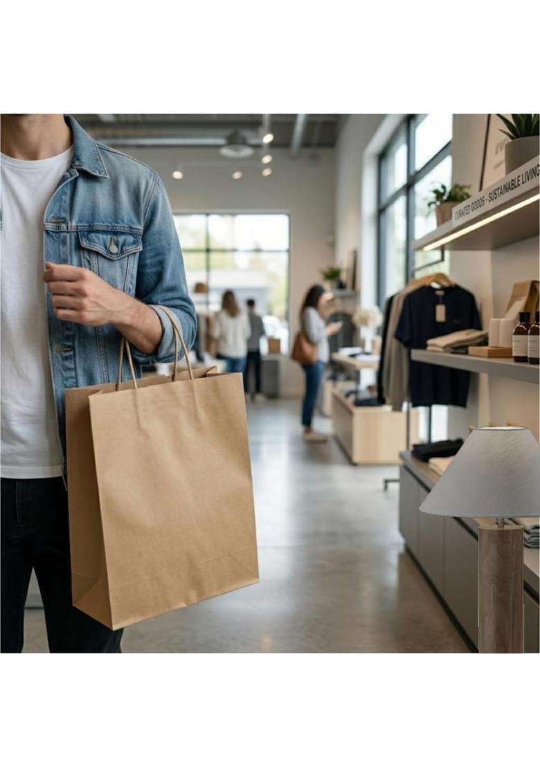 Nskraft Brown Paper Carry Bags with Sturdy Handles Eco Friendly Small 30x12 Point 5x40cm for Wedding Pack of 50 - Indya