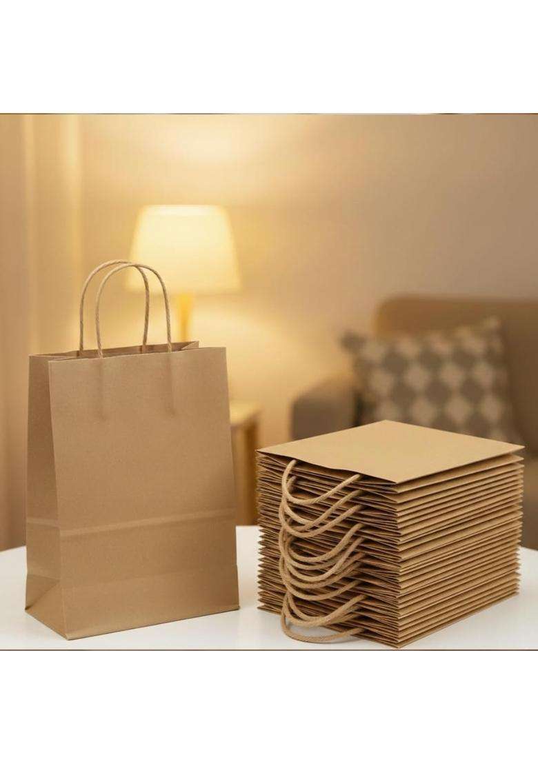 Nskraft Brown Paper Carry Bags with Sturdy Handles Eco Friendly Small 30x12 Point 5x40cm for Wedding Pack of 35 - Indya