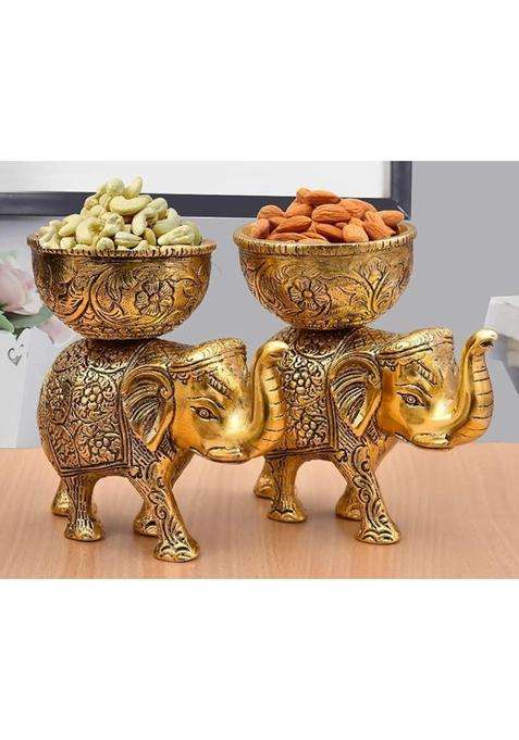 Labhcart Brass Elephant Urli Bowl Action Ethnic Home Decor for Floating Flowers Candle Lamps