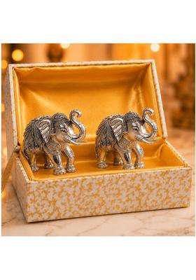 Hiranya Crafts 3 Inch Pure Silver Plated Elephant Statue Elephant Idol for Good Luck Pack of 2