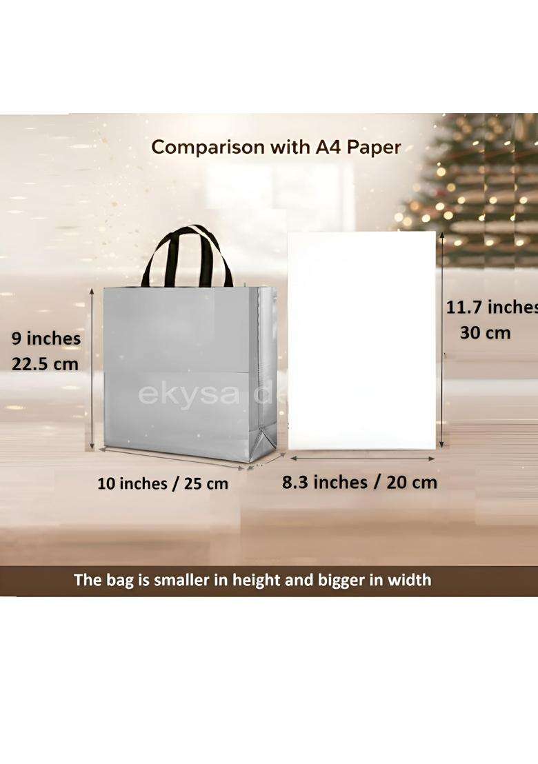 Ekysa Dekor Silver Nonwooven Bags with Handles 9x10x4 Inches - Indya