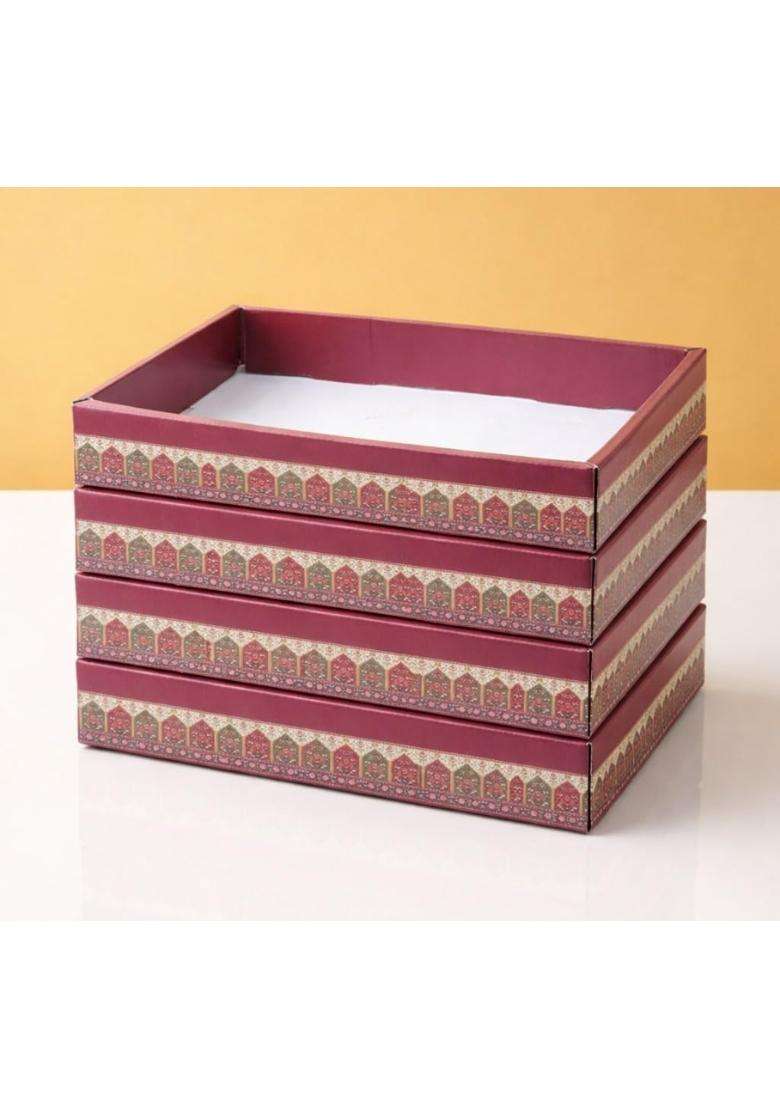 Satyam Kraft Maroon 12 Pcs Multipurpose Decorative Folding Cardboard Gift Box - Indya