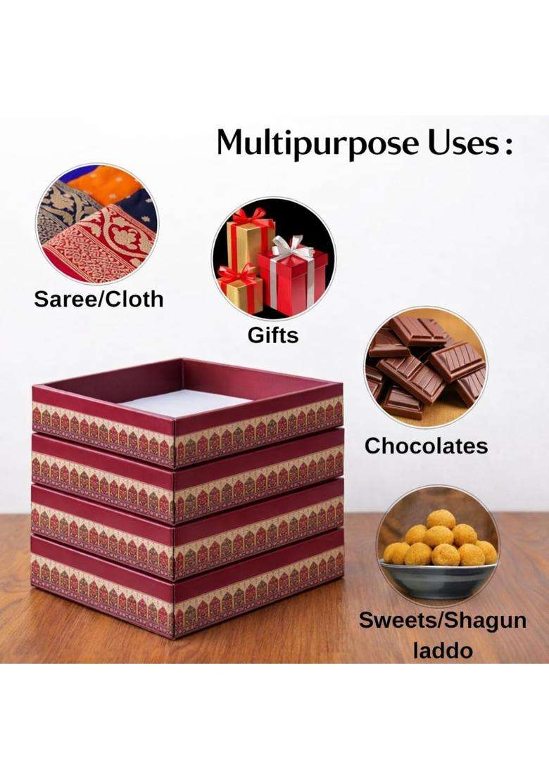 Satyam Kraft Maroon 12 Pcs Multipurpose Decorative Folding Cardboard Gift Box - Indya
