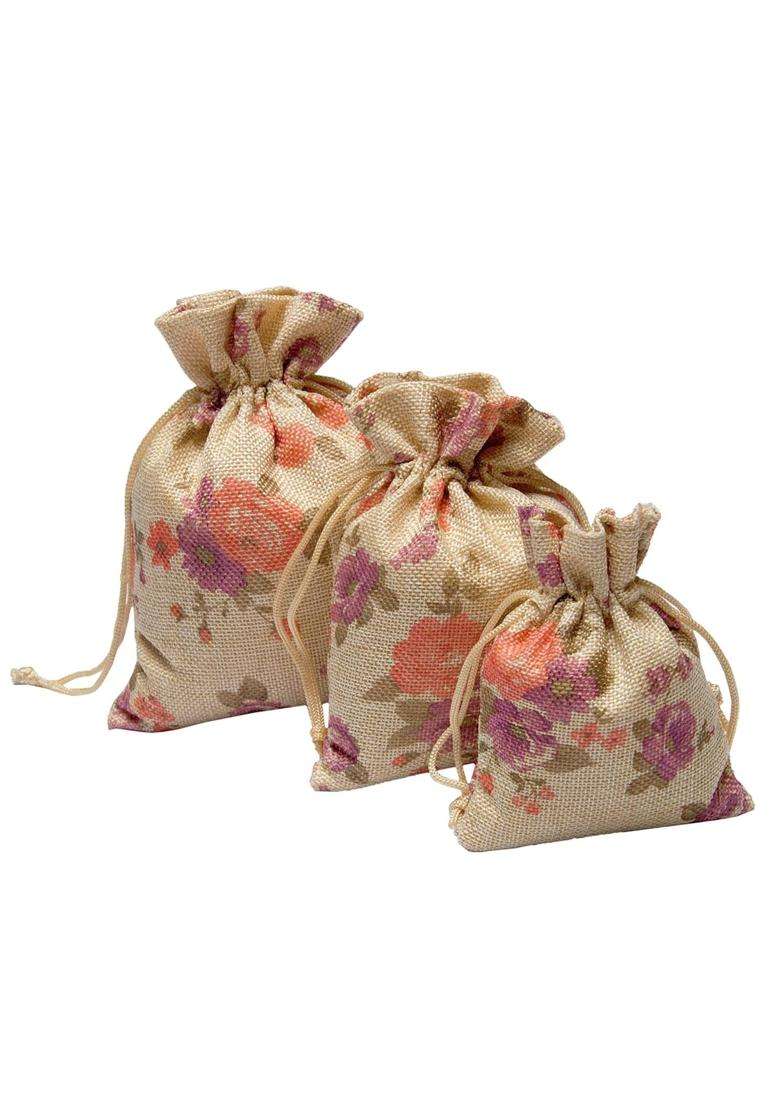 Lifekrafts Linen Jute Pouches Purple Floral Pack of 20 - Indya