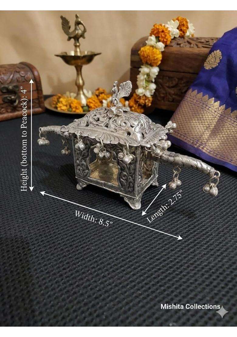 Mishita Collections German Silver Doli Showpiece Hand Engraved Palanquin Palki Decor - Indya
