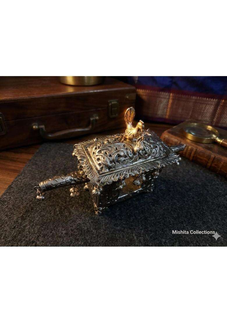 Mishita Collections German Silver Doli Showpiece Hand Engraved Palanquin Palki Decor - Indya