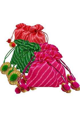 Brown Leaf Multicolour Leheriya Potli Bags for Wedding Return Gifts and Pooja 7X5 Inches 20