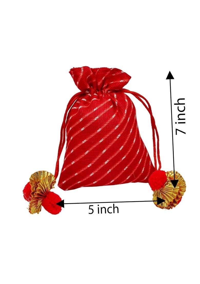Brown Leaf Multicolour Leheriya Potli Bags for Wedding Return Gifts and Pooja 7X5 Inches 20 - Indya