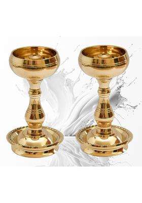 Solin Online Gold Brass Kerla Diya Samai 8 Inch Kerala Traditional Oil Lamp Deepak Lamp Kutthu Set of 2