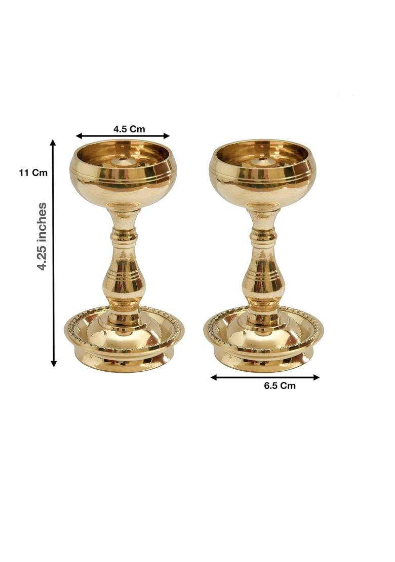 Solin Online Gold Brass Kerla Diya Samai 8 Inch Kerala Traditional Oil Lamp Deepak Lamp Kutthu Set of 2 - Indya