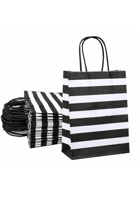 Aakriti Paper Gift Bags with Handles Black and White Striped Design Perfect for Party Favors Pack of 50