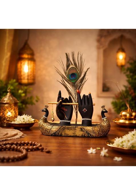 The Scared Gifts Krishna Hand Showpiece with Flute Peacock Feather Housewarming Gifts for New Home