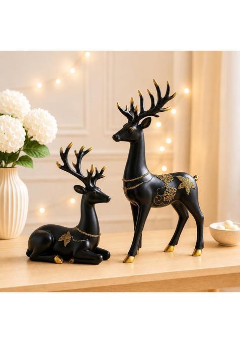 Xtore Creative Resin Golden and Black Reindeer Sculptures Beautiful Home Decor Pack of 2