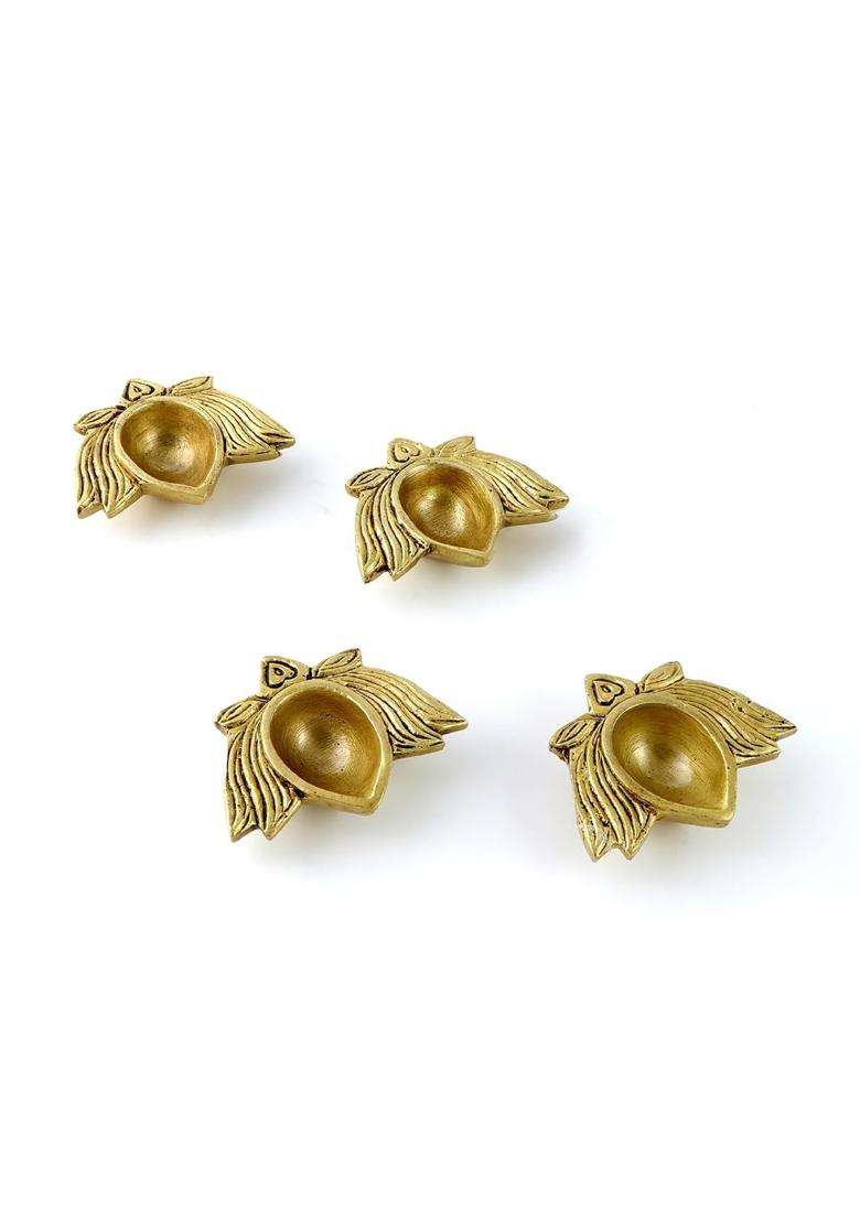 Two Moustaches Lotus Shaped Decor Diya 2 and Half Inches Material Brass Home Decoration Item Gift Set of 4 - Indya