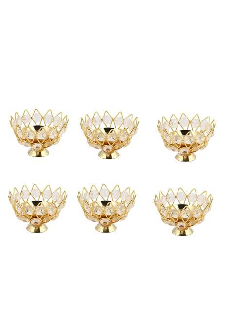 Decorative India Bronze Handcratfed Metal Brass Bowl Crystal Nag Engraved Kamal Deep Akhand Jyoti Pack of 18