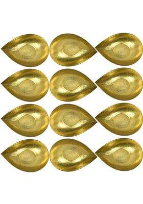 Hokoya Golden Pital Formal Diya Set Brass Puja Lamp Large Set of 12