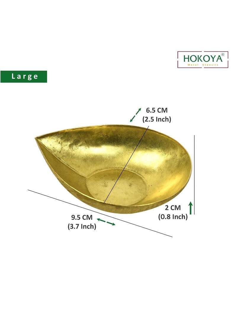 Hokoya Golden Pital Formal Diya Set Brass Puja Lamp Large Set of 12 - Indya