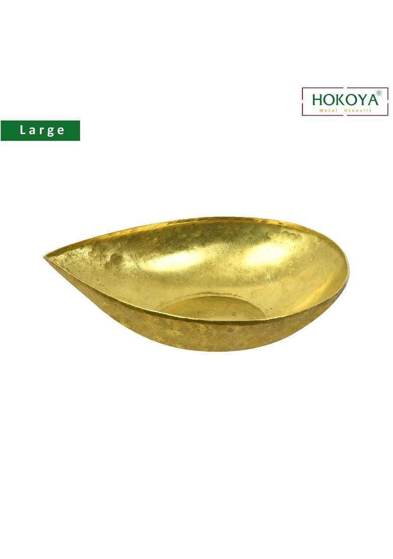 Hokoya Golden Pital Formal Diya Set Brass Puja Lamp Large Set of 12 - Indya