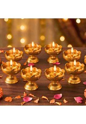 Brass Diya Pure Brass Traditional Oil Puja Lamp for Temple Mandir Festival Decoration Set of 8