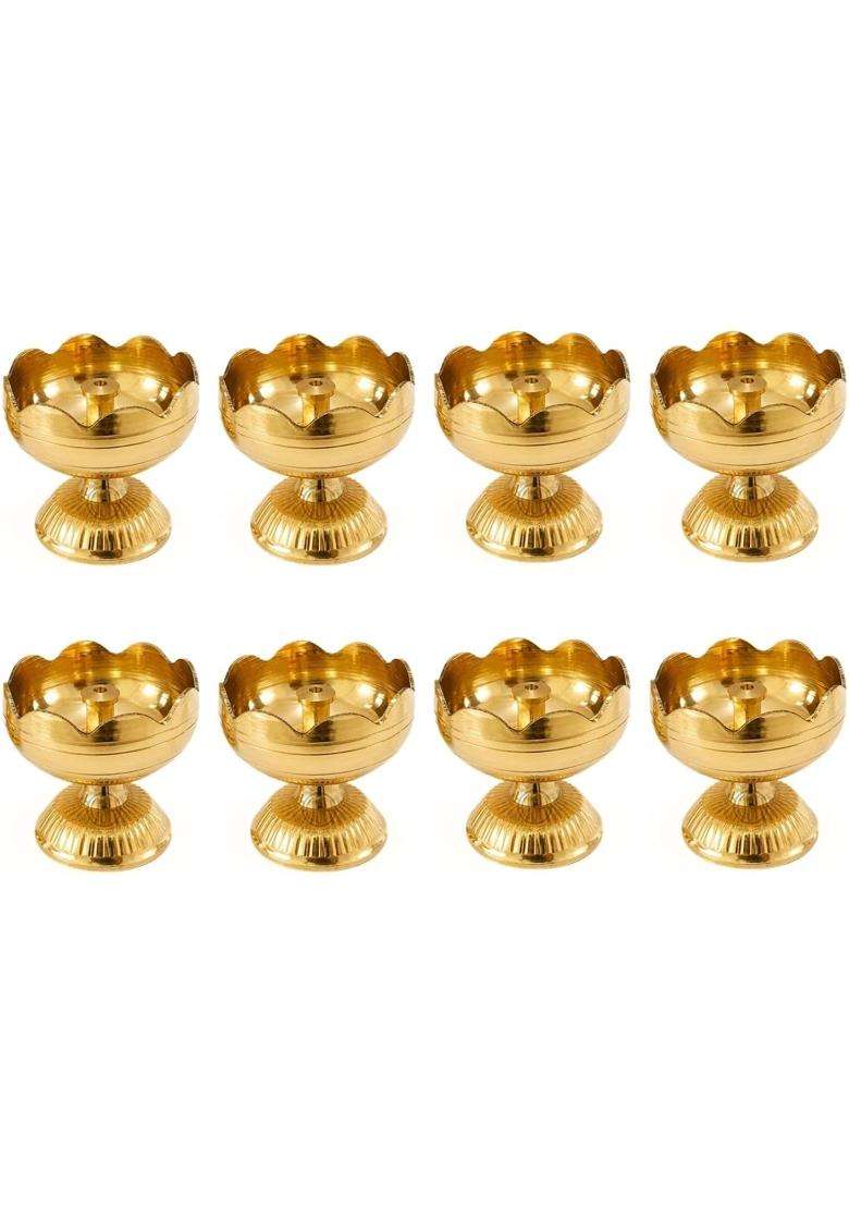 Brass Diya Pure Brass Traditional Oil Puja Lamp for Temple Mandir Festival Decoration Set of 8 - Indya