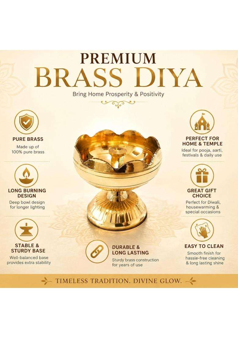 Brass Diya Pure Brass Traditional Oil Puja Lamp for Temple Mandir Festival Decoration Set of 8 - Indya