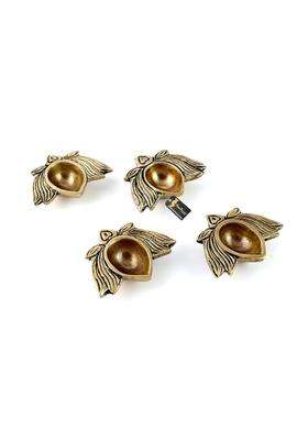 Two Moustaches Lotus Shaped Decor Brass Diya Antique White 2 and Half Inches Each Set of 4