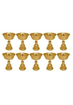 Satvik Gold 20 Pc Set of Pure Brass Diya for Pooja Puja Kutthu Vilakku Deepam Meditation Offering Butter Lamp