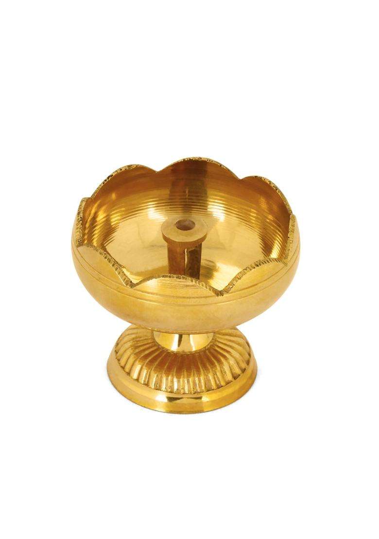 Satvik Golden Pure Virgin Brass Big Diwali Puja Jyoti Diya Indian Pooja Oil Lamp Dia Deepawali Diya Set of 10 - Indya