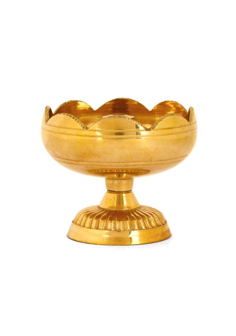 Satvik Golden Pure Virgin Brass Big Diwali Puja Jyoti Diya Indian Pooja Oil Lamp Dia Deepawali Diya Set of 10 - Indya