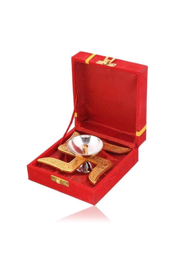 Golden YASH Brass Swastik Diya for Pooja Akhand Diya Pack of 20 - Indya