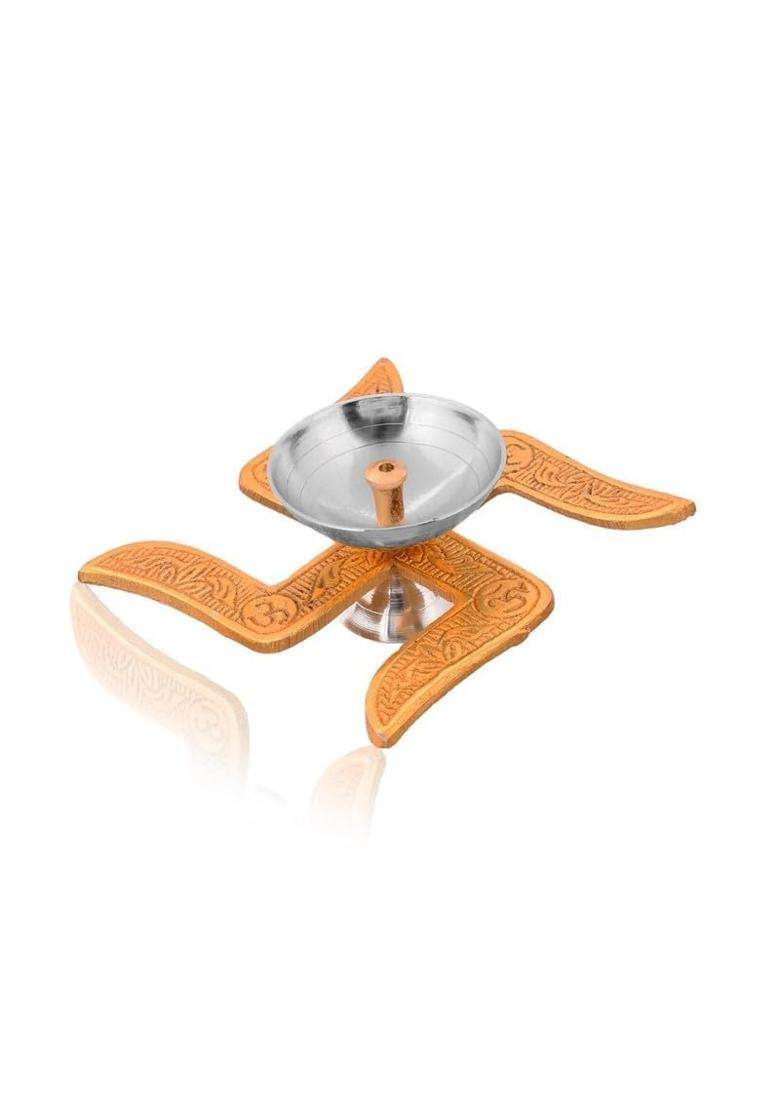 Golden YASH Brass Swastik Diya for Pooja Akhand Diya Pack of 20 - Indya