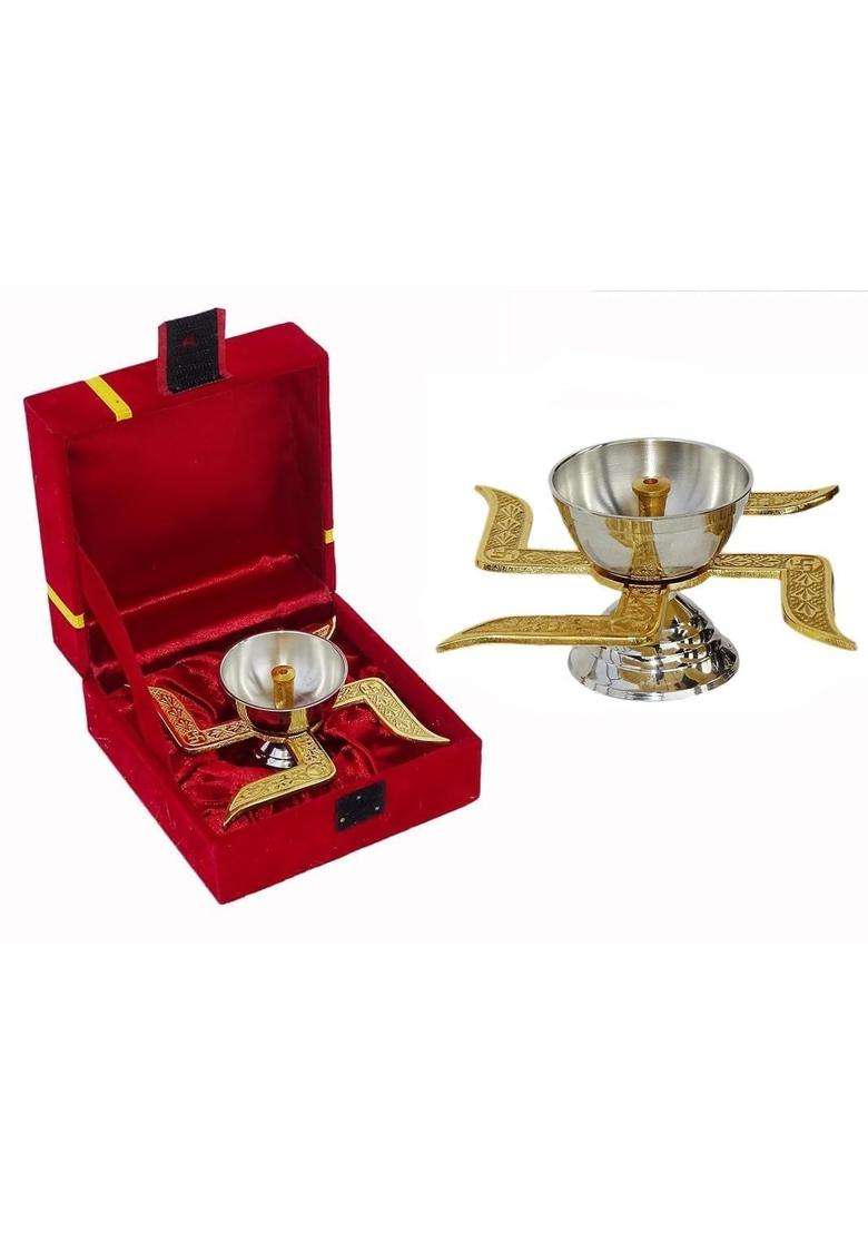 Golden YASH Brass Swastik Diya for Pooja Akhand Diya Pack of 20 - Indya