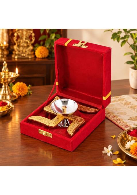 Golden YASH Brass Swastik Diya for Pooja Akhand Diya Pack of 20