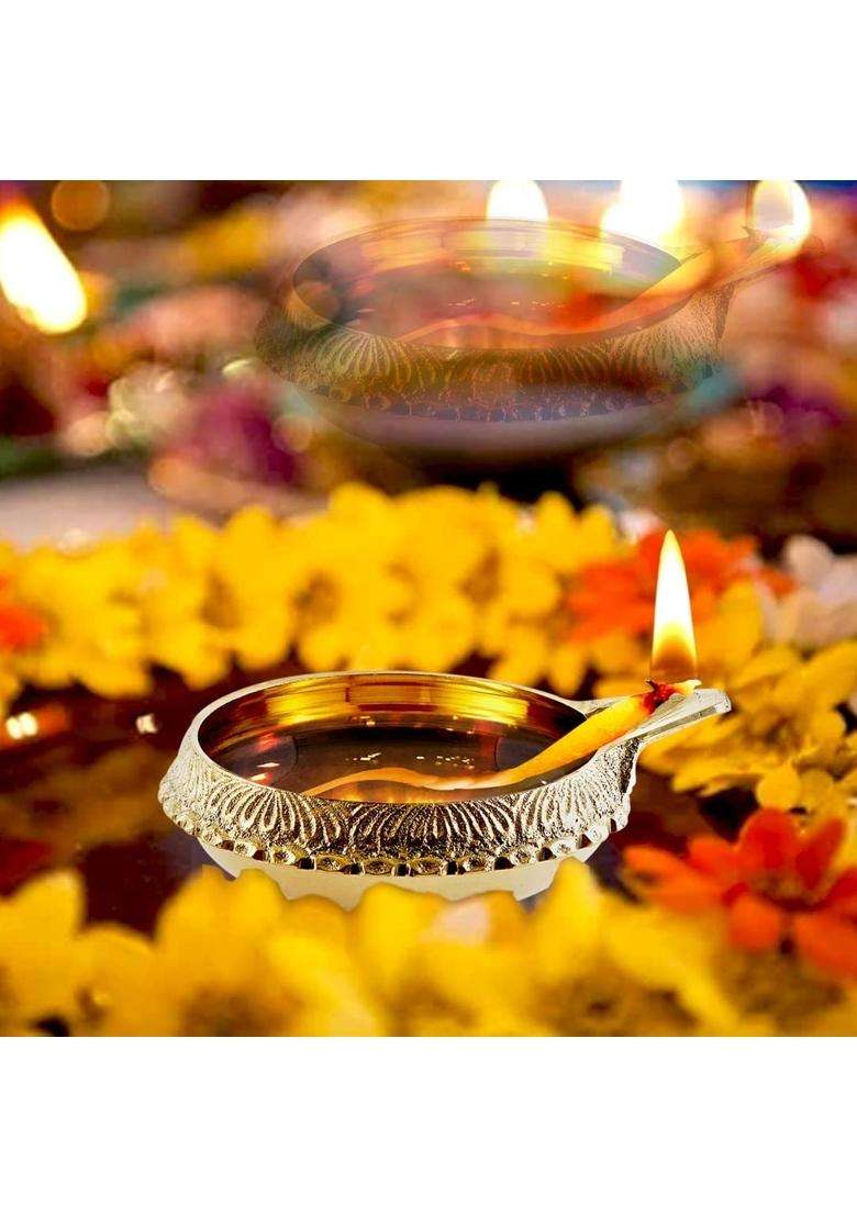 Dokchan Gold Brass Kuber Diyas Oil Lamps for Puja Room Decoration and Diwali Festival Pack of 08 - Indya