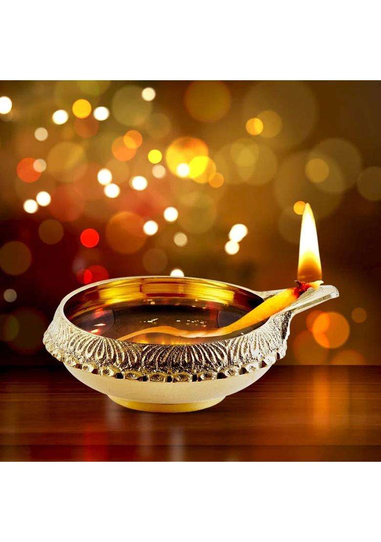 Dokchan Gold Brass Kuber Diyas Oil Lamps for Puja Room Decoration and Diwali Festival Pack of 08 - Indya