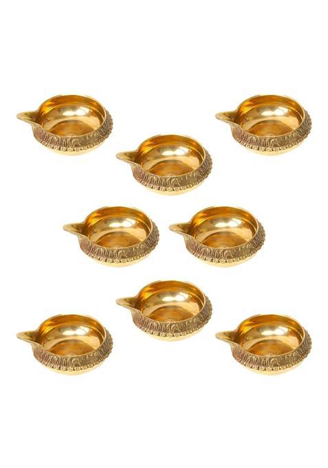 Dokchan Gold Brass Kuber Diyas Oil Lamps for Puja Room Decoration and Diwali Festival Pack of 08