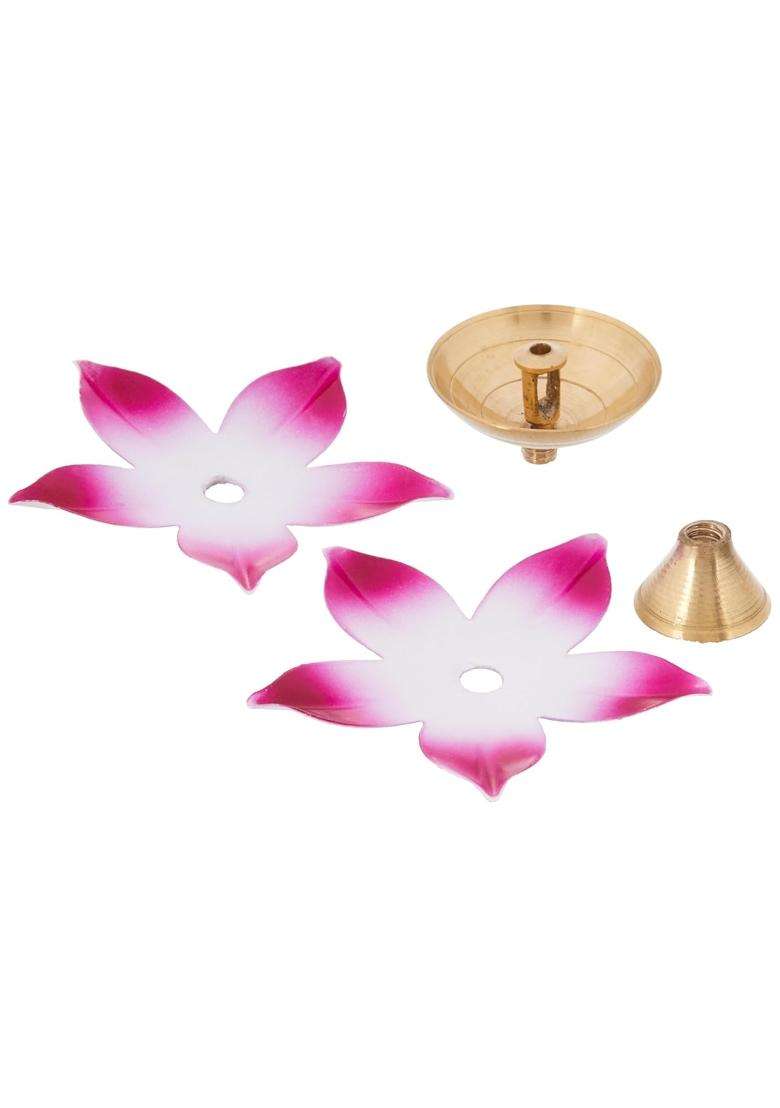 Amazon Brand Solimo Brass Iron Jyot Multicolor Leaf Design Oil Lamps for Puja Set of 6 - Indya