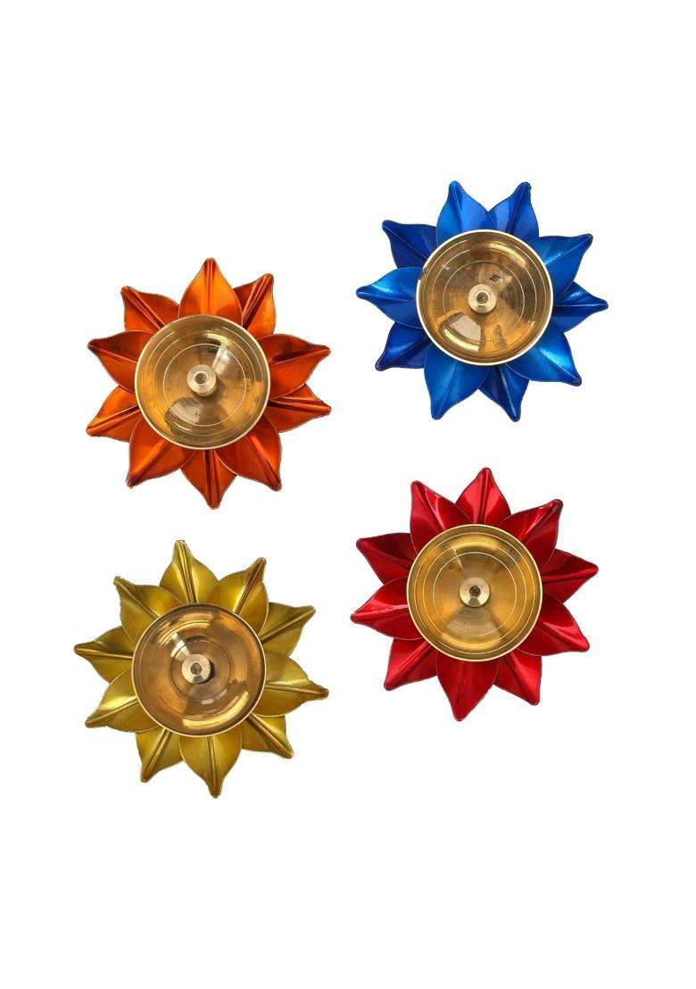 Craftvatika Brass Diya Deepak Oil Lamp Puja Diwali Decor Items Set of 4 - Indya