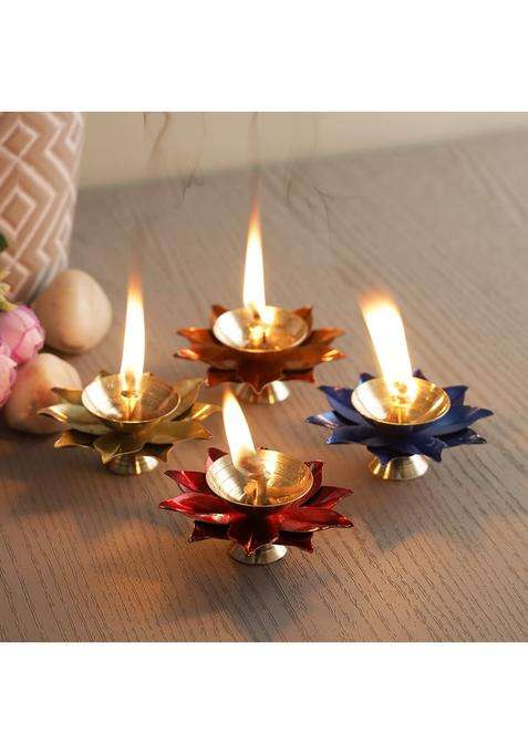 Craftvatika Brass Diya Deepak Oil Lamp Puja Diwali Decor Items Set of 4