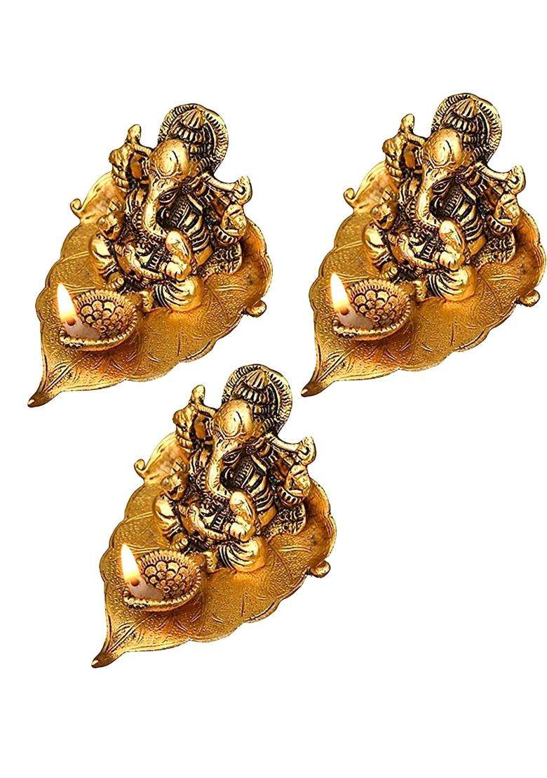 Betterminds Metal Lord Ganesha Diya Wedding Anniversary Housewarming Corporate Return Gifts Pack of 3 - Indya