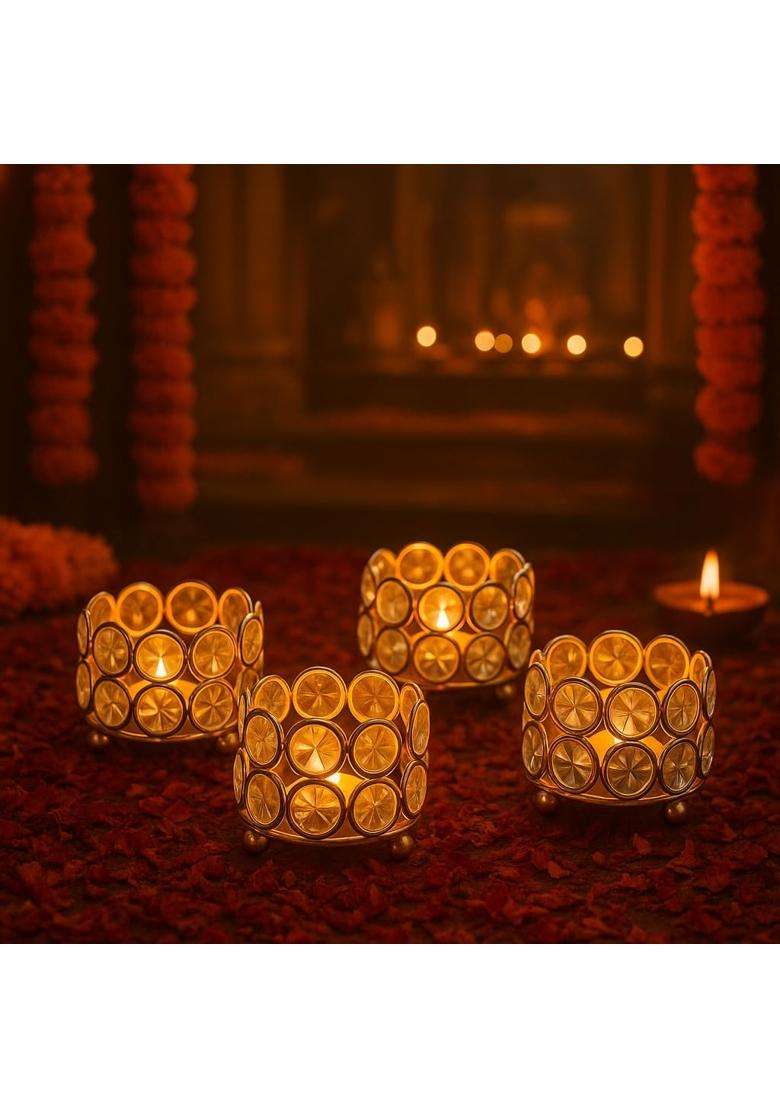 Centralit Crystal Tealight Candle Holder for Home Decoration Pack of 4 - Indya